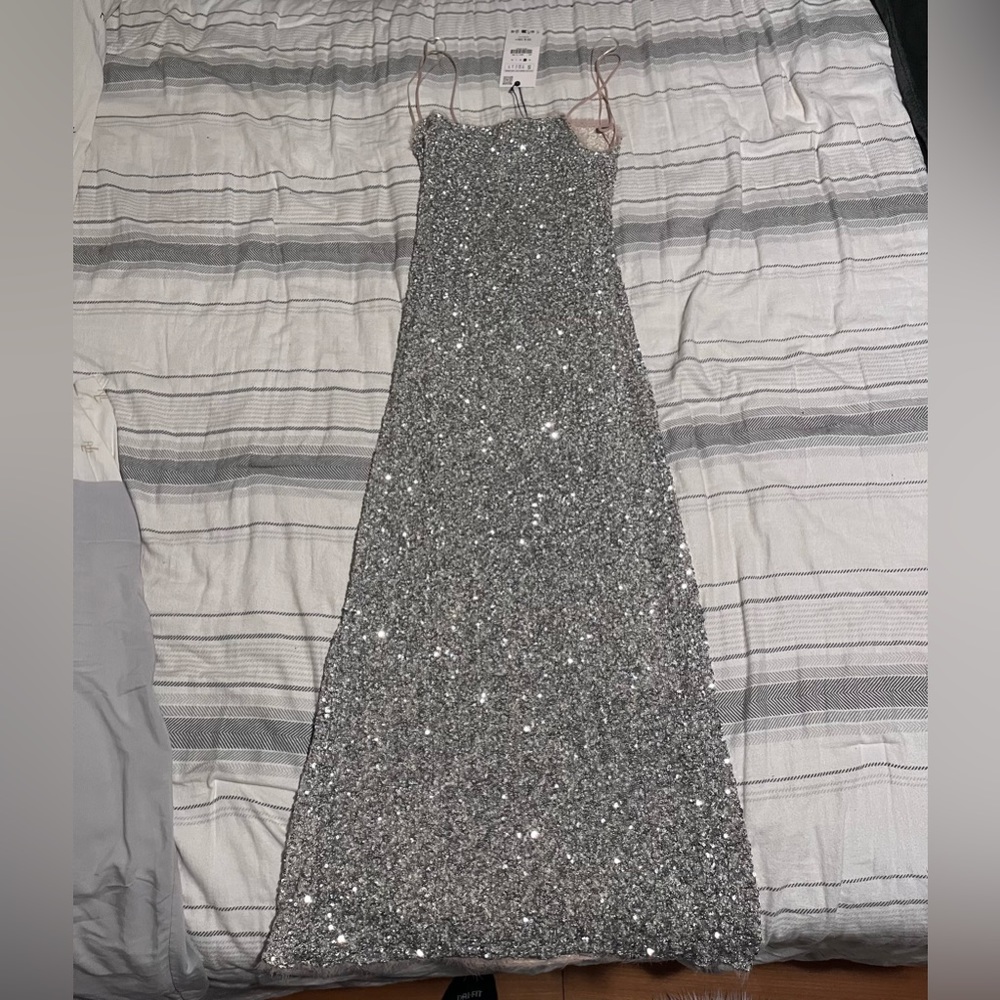 Zara Silver Sequin Maxi Dress